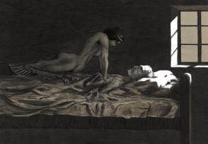( Fritz Schwimbeck's - My Dream, My Bad Dream - 1915 - Sleep Paralysis - Incubus Effect - Image Courtesy of en.wikipedia.org )